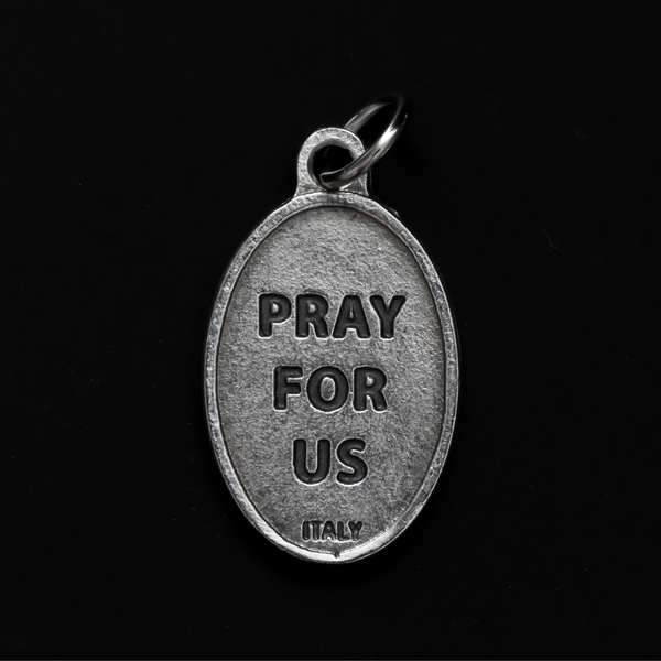 Saint John of the Cross medal that depicts the saint on the front and "Pray For Us" on the back