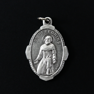 Saint Peregrine deluxe ornate medal marked Pray For Us on the backside