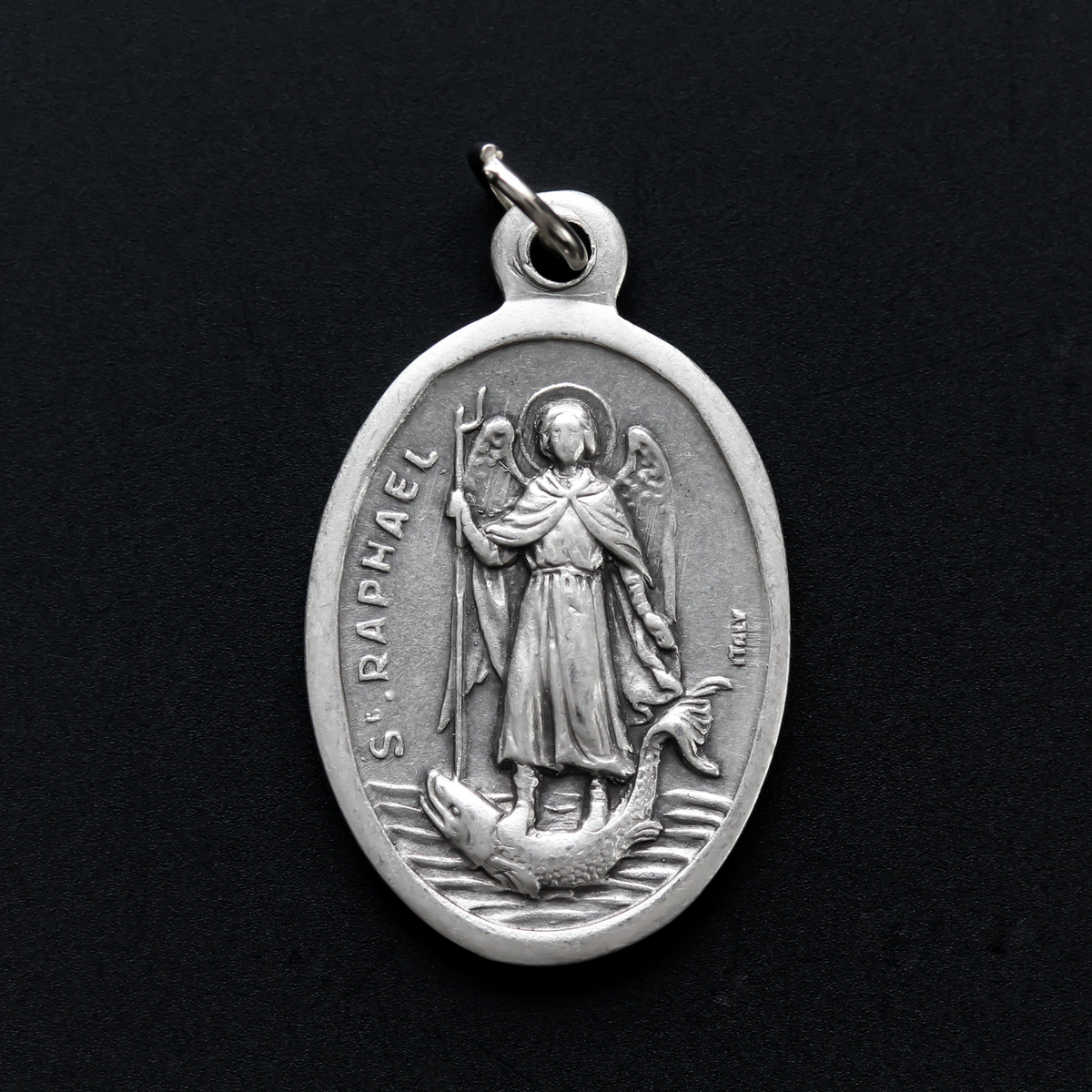 archangel raphael silver tone die cast oval medal