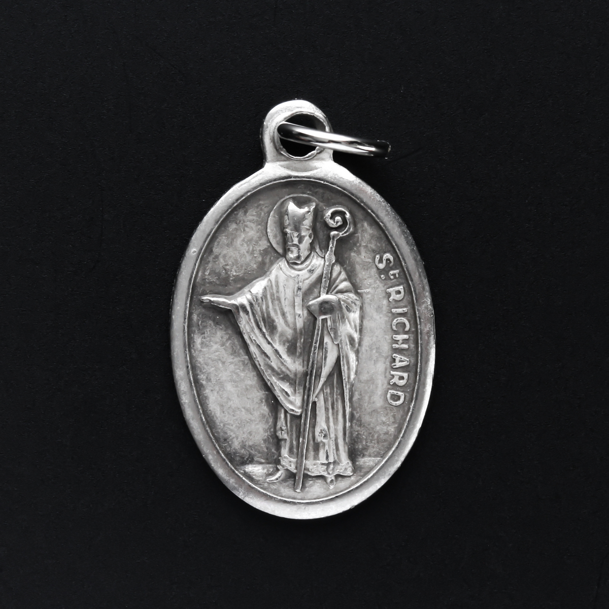 saint richard silver oxidized one inch medal handcrafted in Italy