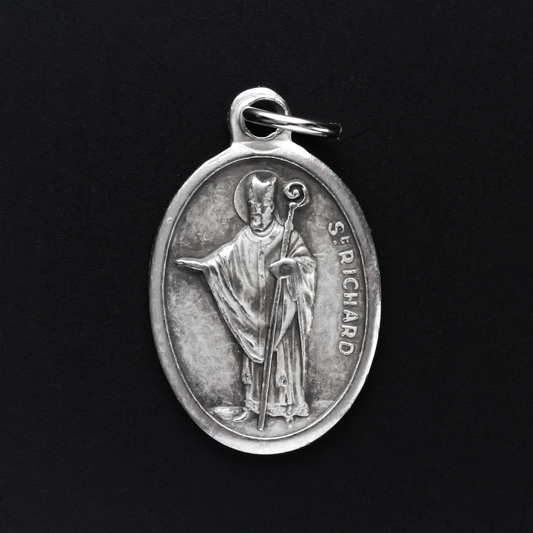 saint richard silver oxidized one inch medal handcrafted in Italy