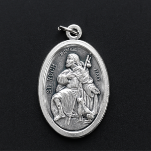 Saint Rocco medal silver tone 1 inch oval pendant