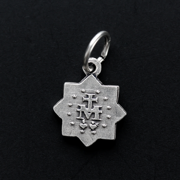 Tiny Miraculous Mary Star Shaped Charm - Compass Rose Stella Maris Medal