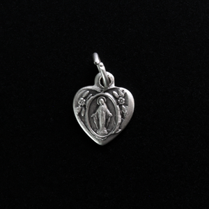 Tiny silver plated Miraculous Medal Heart Shaped Charm - 11mm x 9mm - Made in Italy