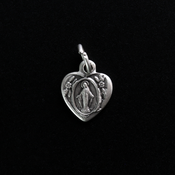 Tiny silver plated Miraculous Medal Heart Shaped Charm - 11mm x 9mm - Made in Italy