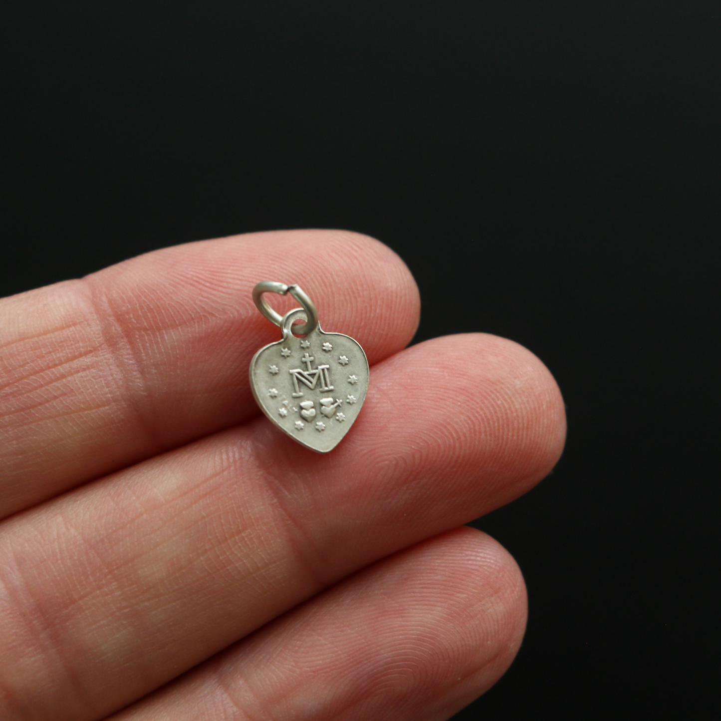 Tiny silver plated Miraculous Medal Heart Shaped Charm - 11mm x 9mm - Made in Italy