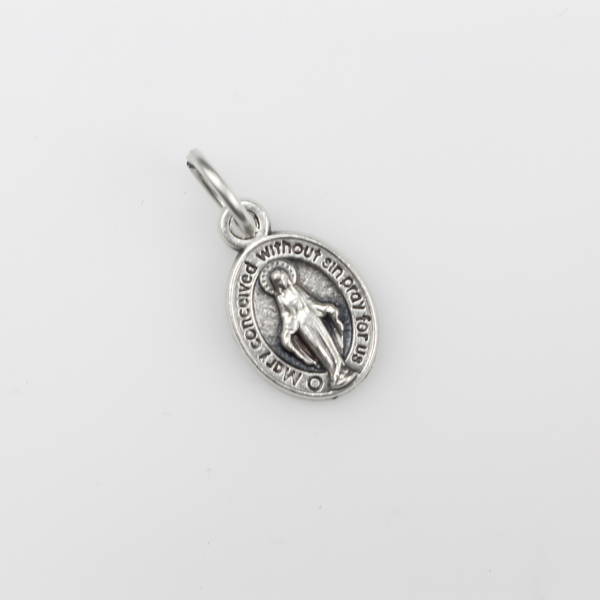 Tiny Miraculous Mary Medal in English - 1/2" Long - Blessed Virgin Mary Bracelet Charm Made in Italy