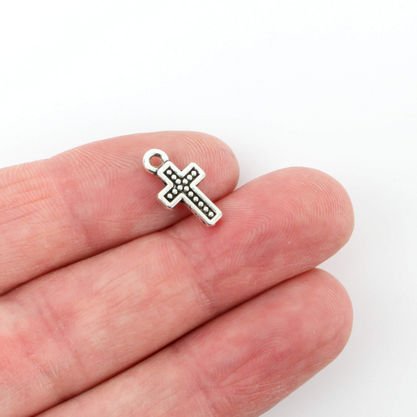 tiny_silver_cross_charms_dotted_design