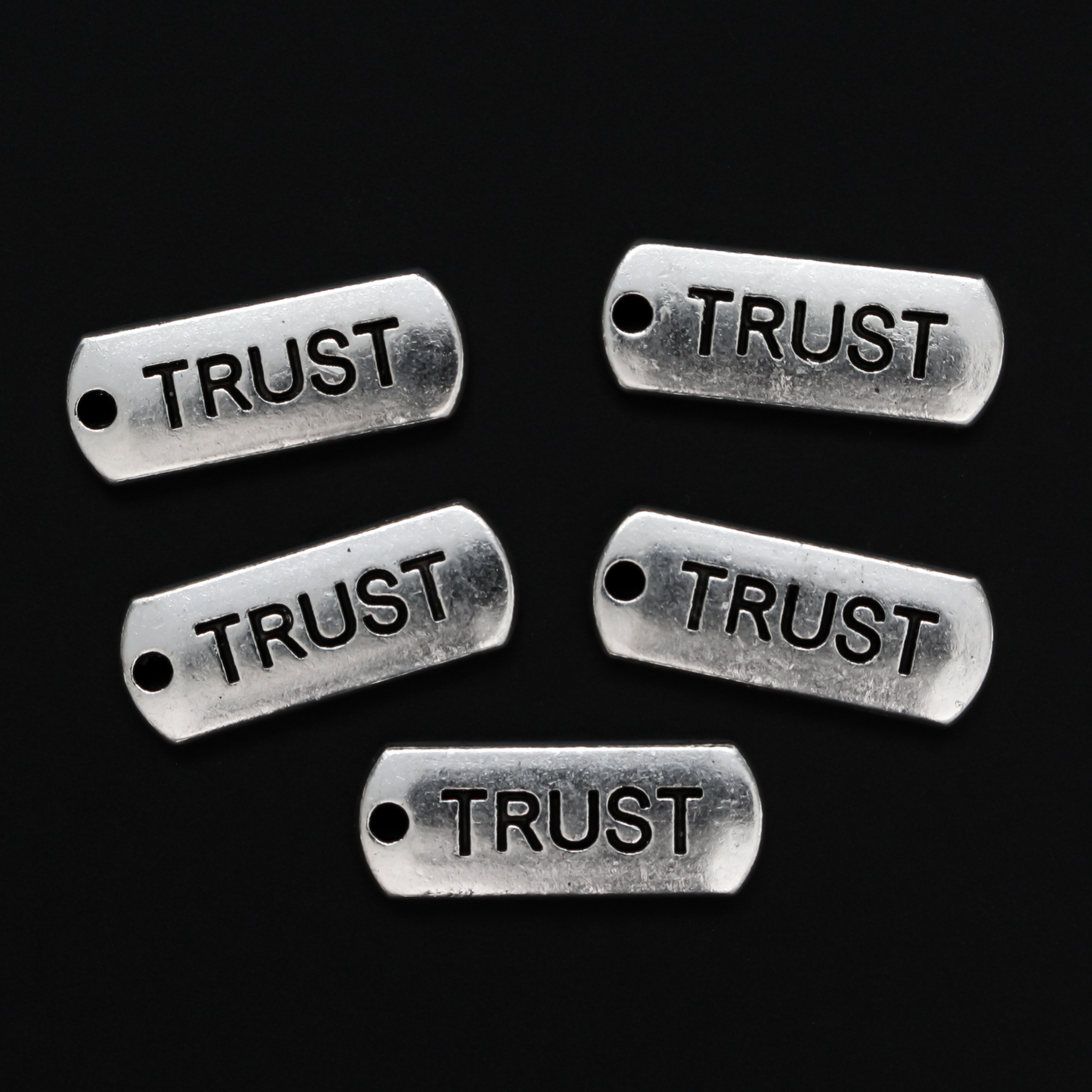 Trust Inspirational Message Word Charms - Silver Tone 5pcs