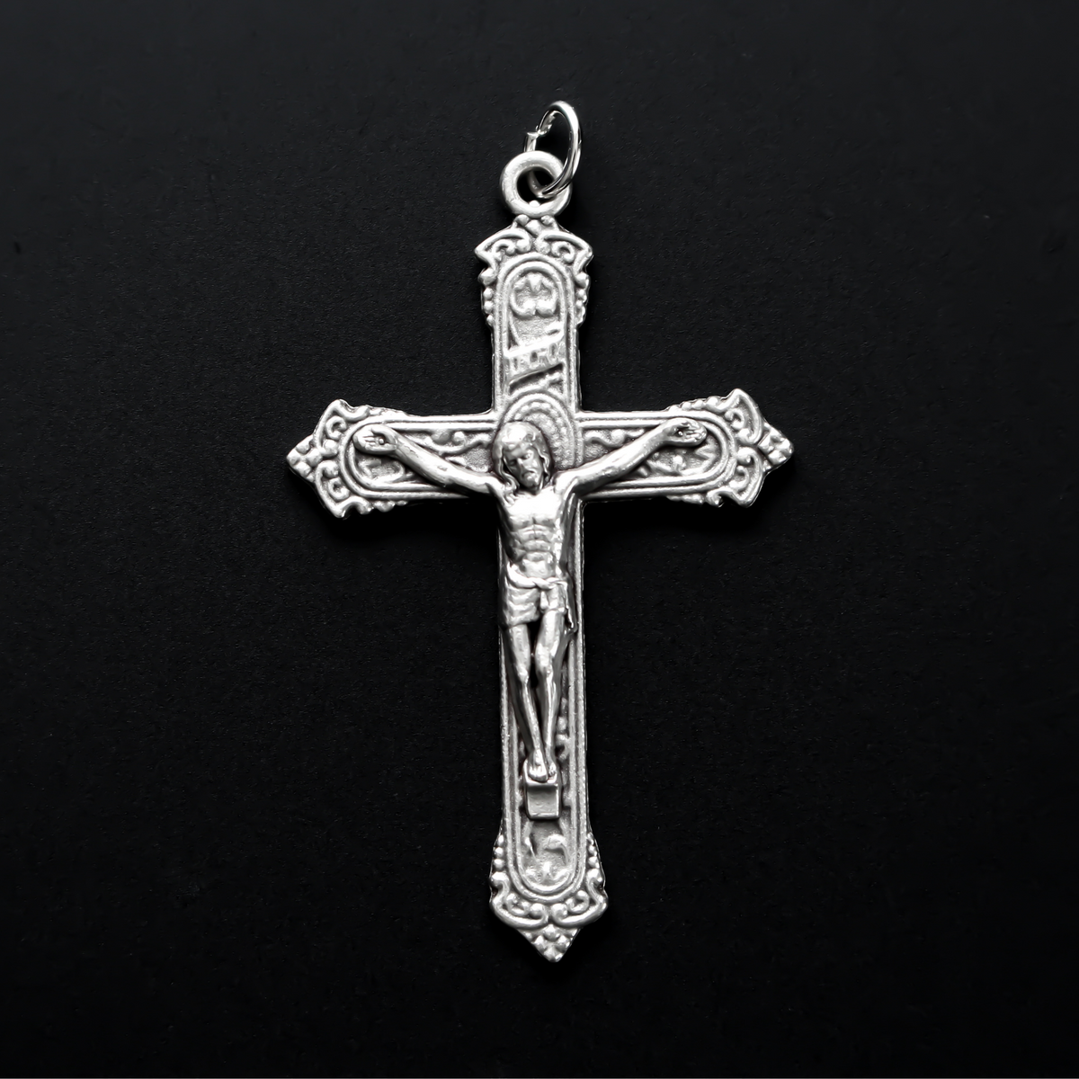 victorian style silver tone crucifix cross made in italy