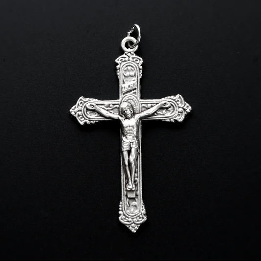 victorian style silver tone crucifix cross made in italy