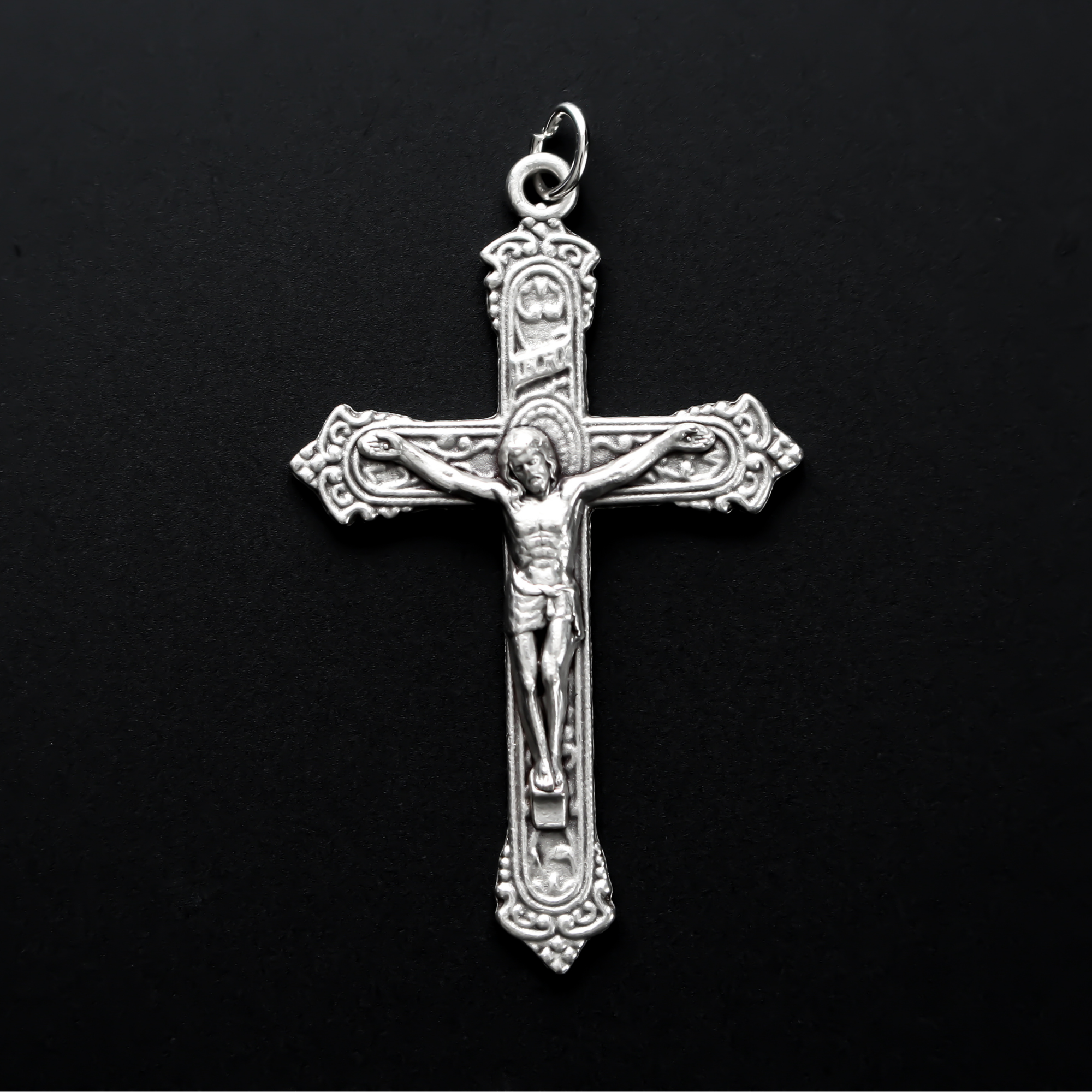 victorian style silver tone crucifix cross made in italy