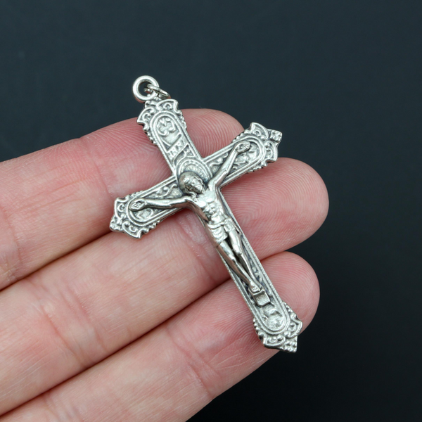 victorian style silver tone crucifix cross made in italy 