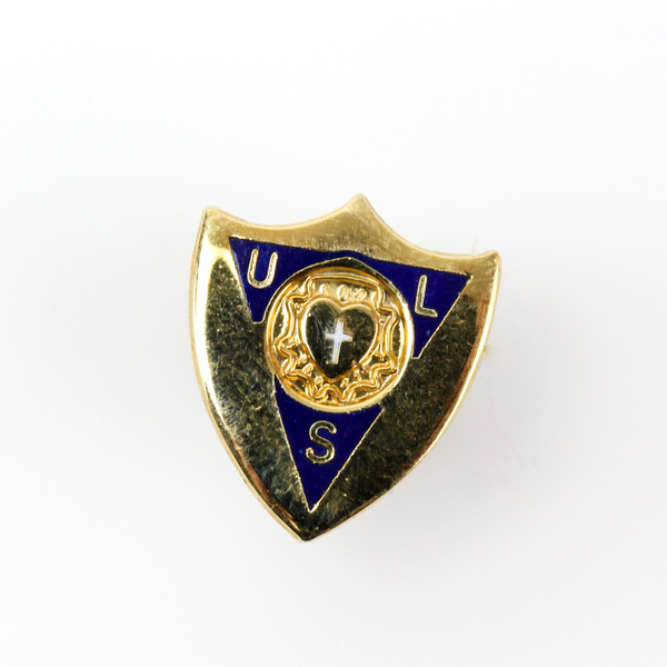 Vintage Brass Enamel ULS Cross Shield Pin