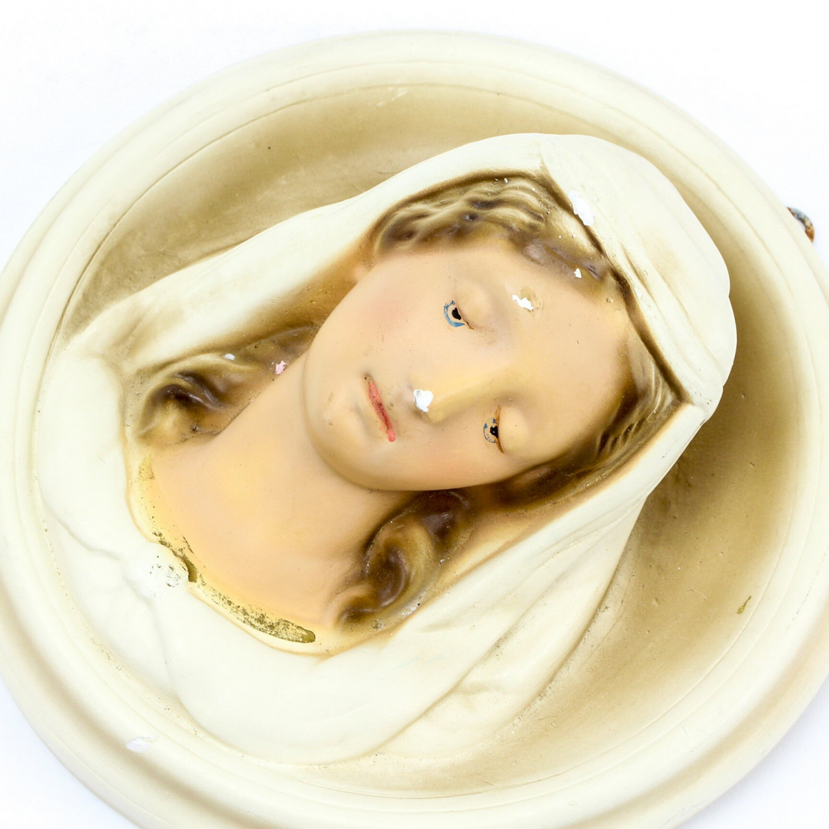 Vintage Chalkware Blessed Virgin Mary Wall Plaque