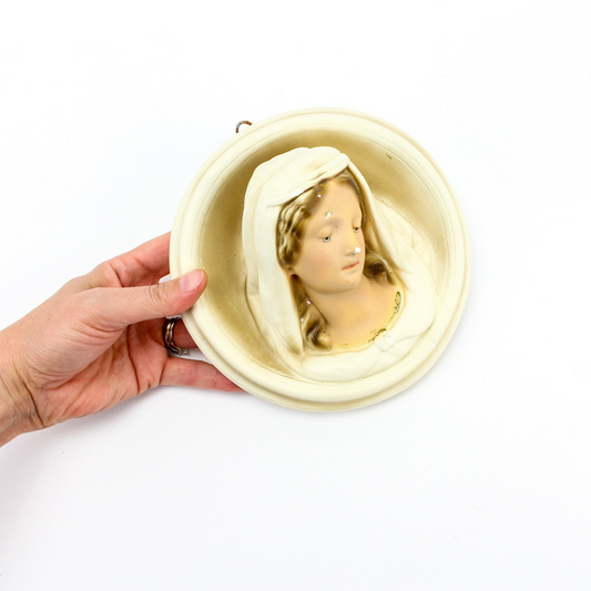 vintage chalkware wall plaque of the blessed virgin mary