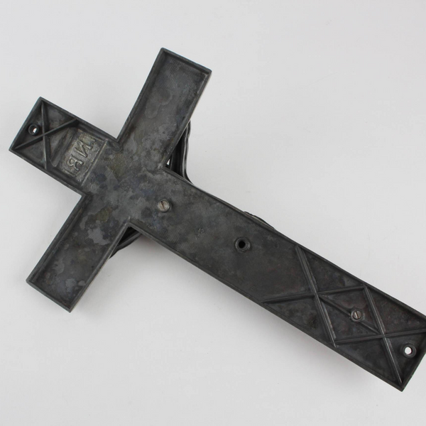 Vintage Funeral Memento Metal Coffin Crucifix