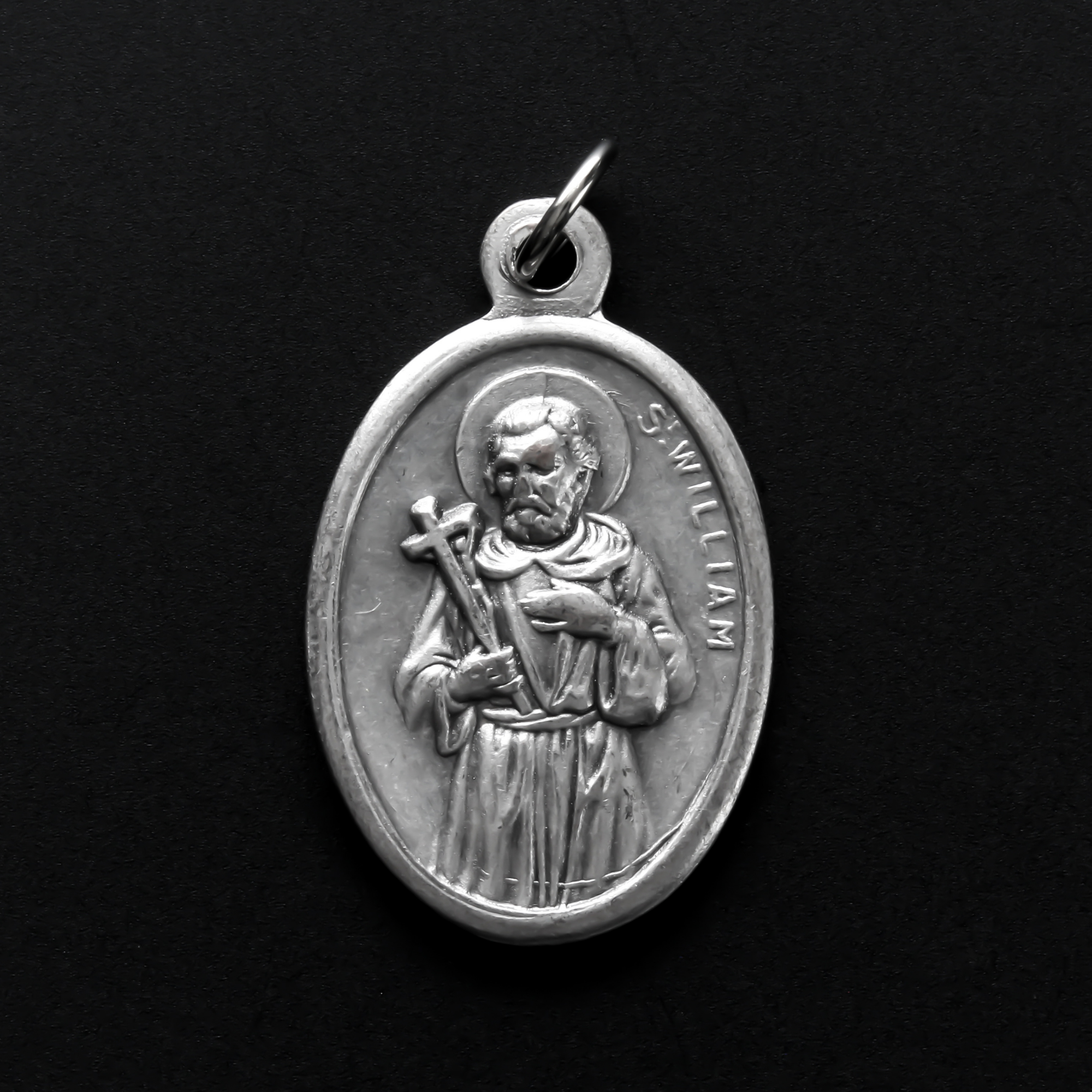 Saint William pray for us 1" oxidized silver medal made in Italy