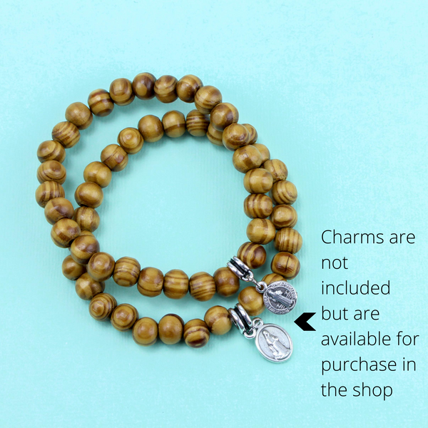 Wooden Bead Stretch Bracelet with Tibetan Style Alloy Charm Connector