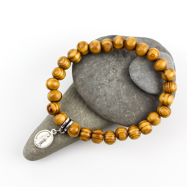 Wooden Bead Stretch Bracelet with Tibetan Style Alloy Charm Connector