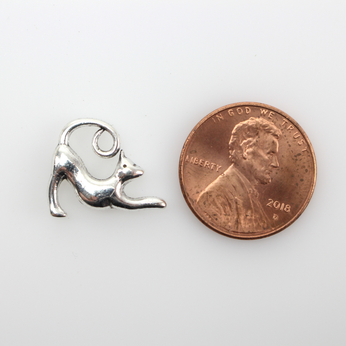 Cat Charms in Yoga Stretch Pose Silver Tone - Symbol of Curiosity, Courage, Patience 25pcs
