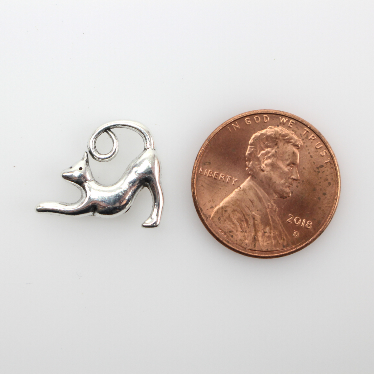 Cat Charms in Yoga Stretch Pose Silver Tone - Symbol of Curiosity, Courage, Patience 25pcs